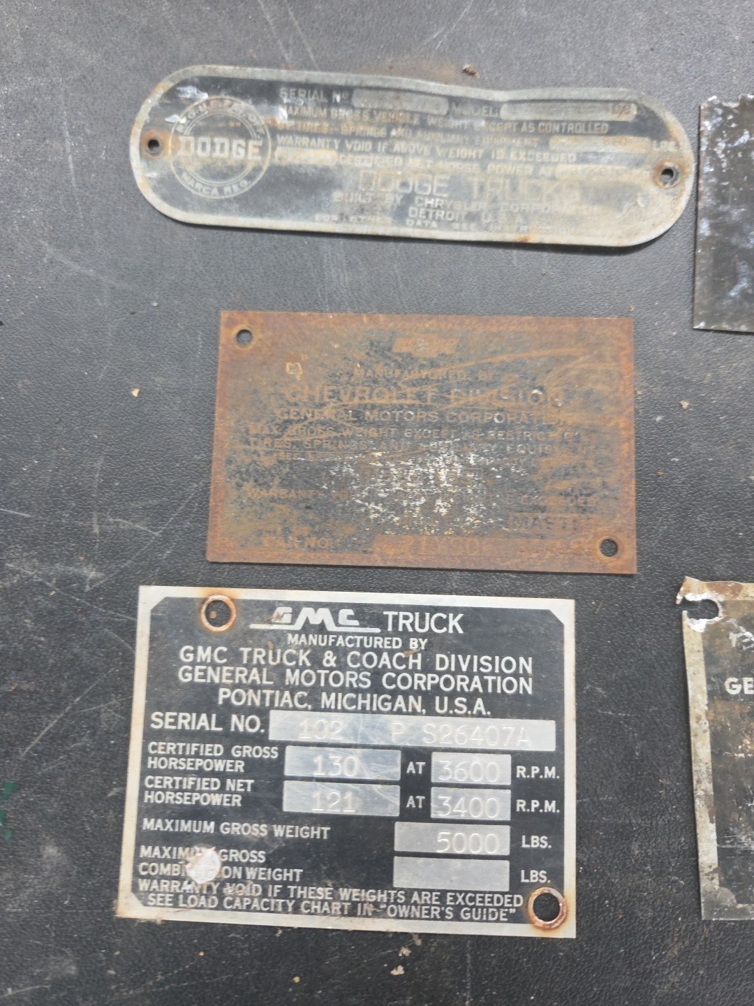 Vintage Data Plate Vin Lot