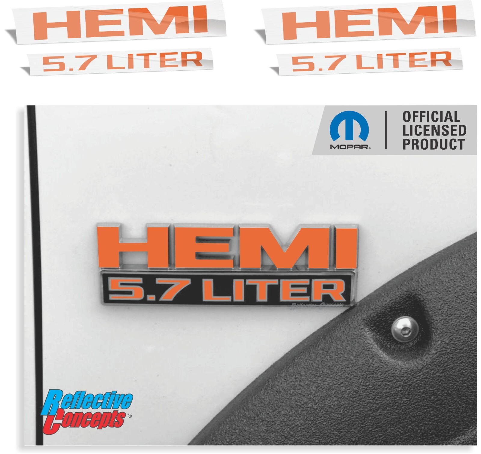 HEMI 5.7 LITER Fender Badge Overlay Decals (pair) for Ram