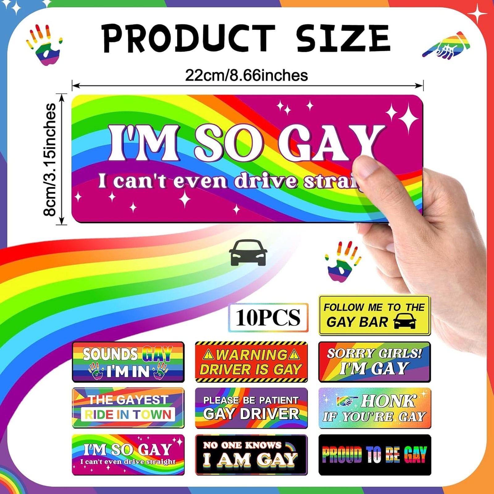 Funny Car Magnets 10 Pack Gay Bumper Magnetic Stickers Waterproof Reusable