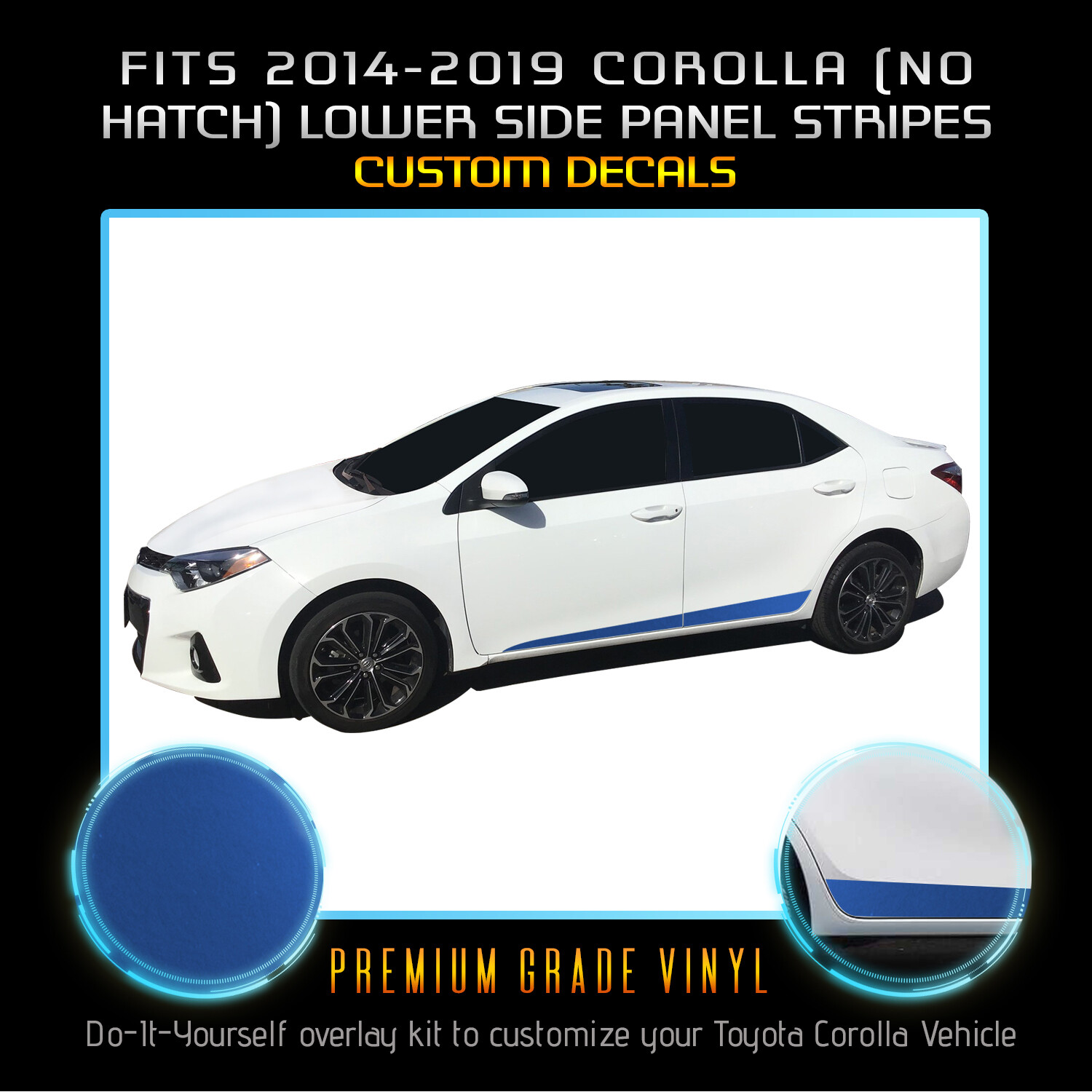 For 2014-2019 Toyota Corolla Lower Panel Door Trim Stripes – Satin Matte Chrome