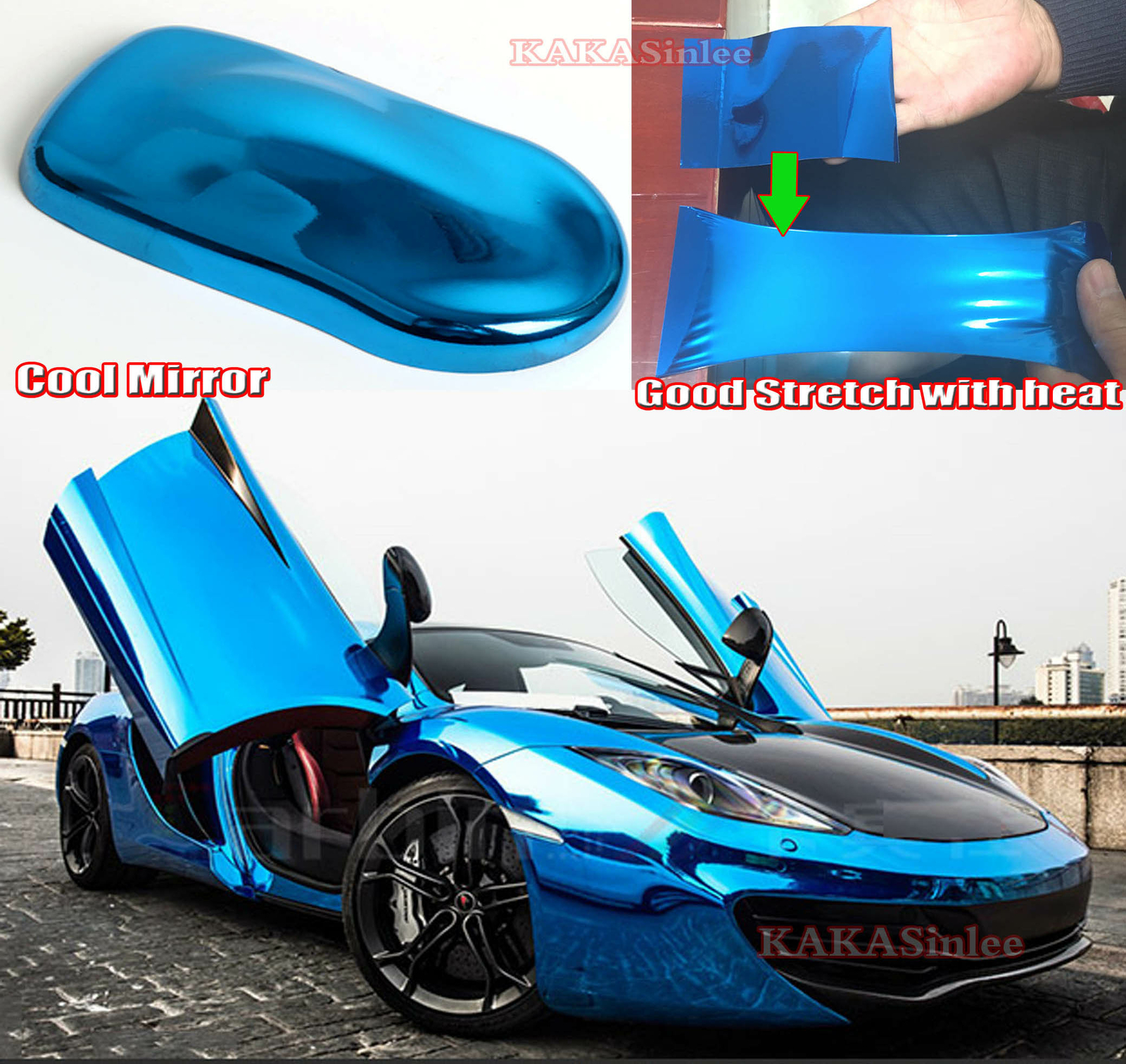 Car Glossy Mirror Chrome Vinyl Wrap Decal Film Sticker Strips Sheet Air Free AB