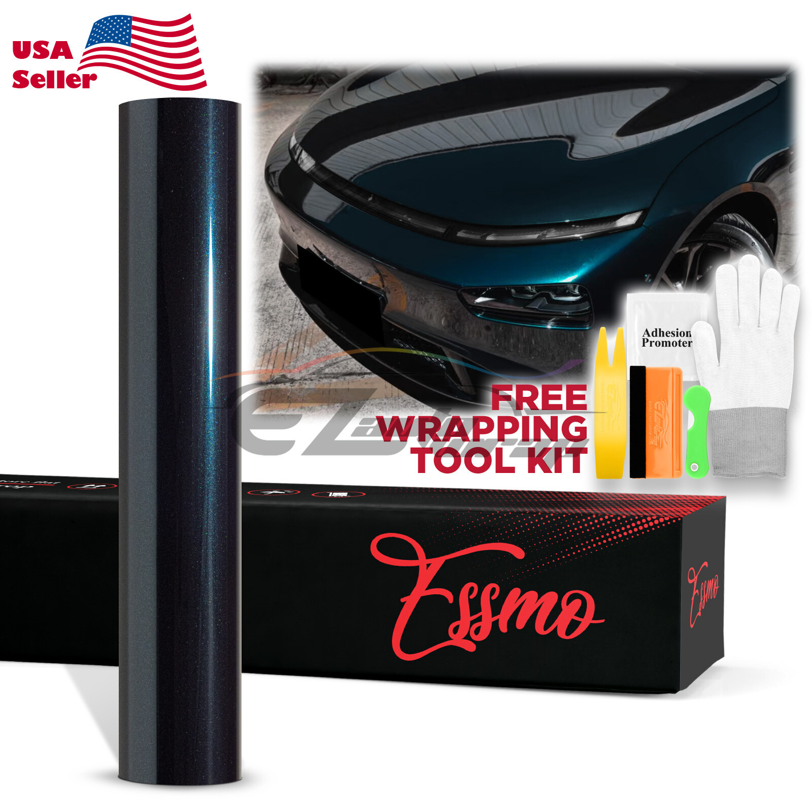 ESSMO PET Super Gloss Metallic Turquoise Green Auto Vinyl Wrap Decal Like Paint