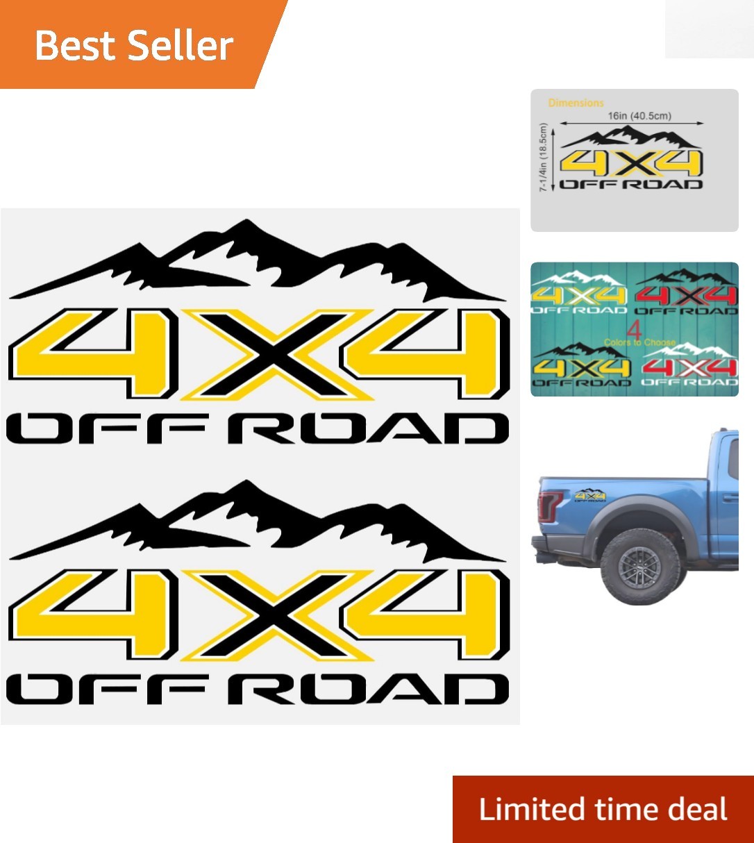 2Pcs Waterproof Off-Road Decal Stickers – Bold Yellow & Black Mountain Design