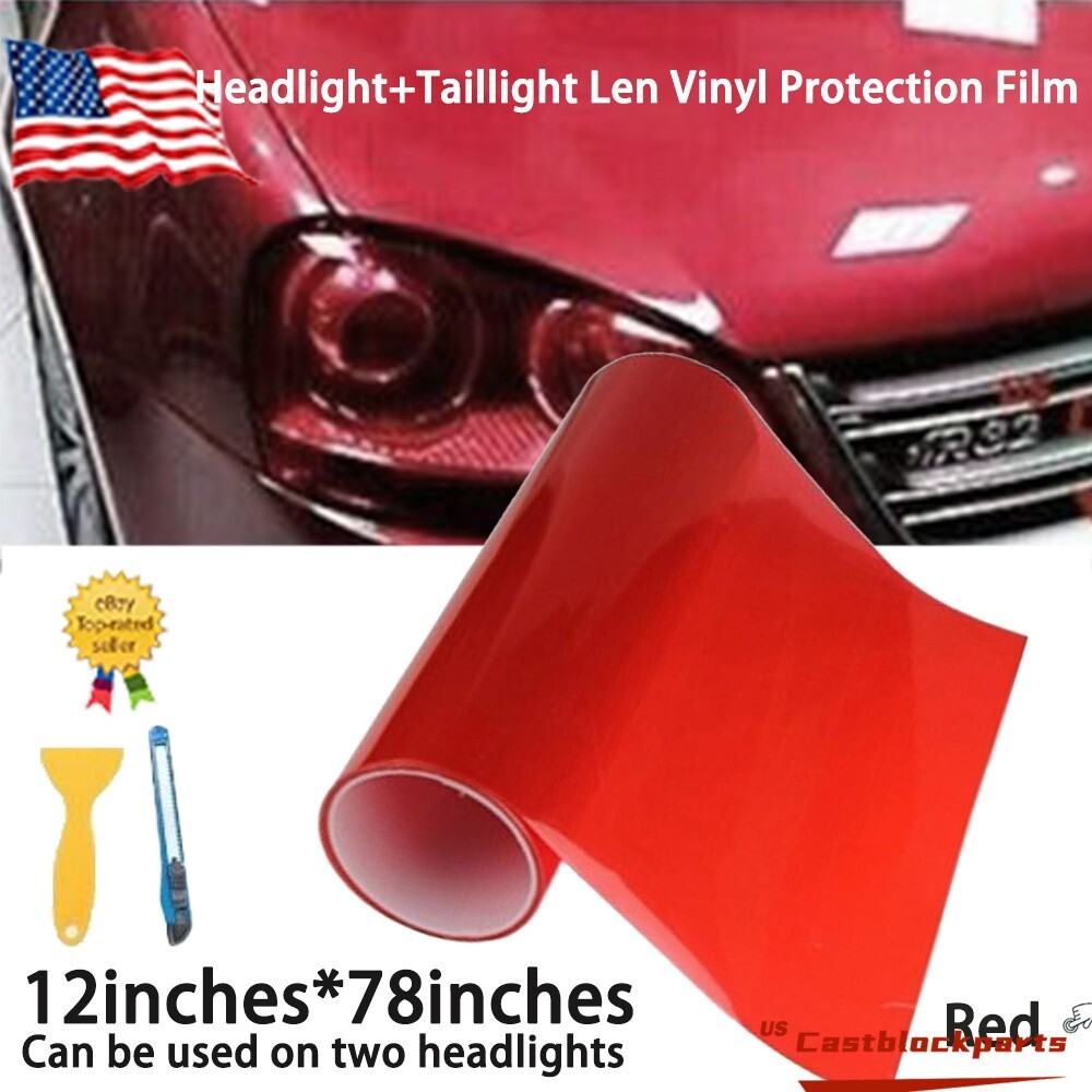 Transparent Lens Vinyl Protection Wrap Red Film Fit Headlight Taillamp 12″x78″