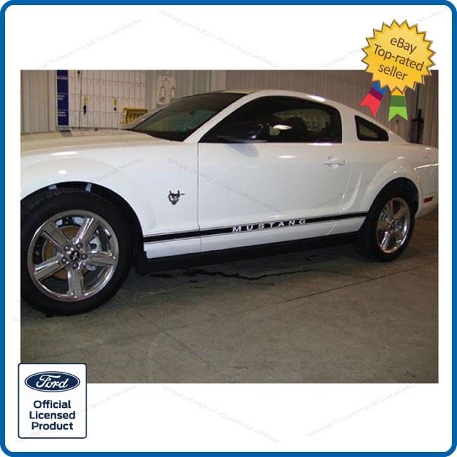 Ford Mustang Rocker Panel Door Side Stripes Decals – RJ – Strips GLOSS BLACK