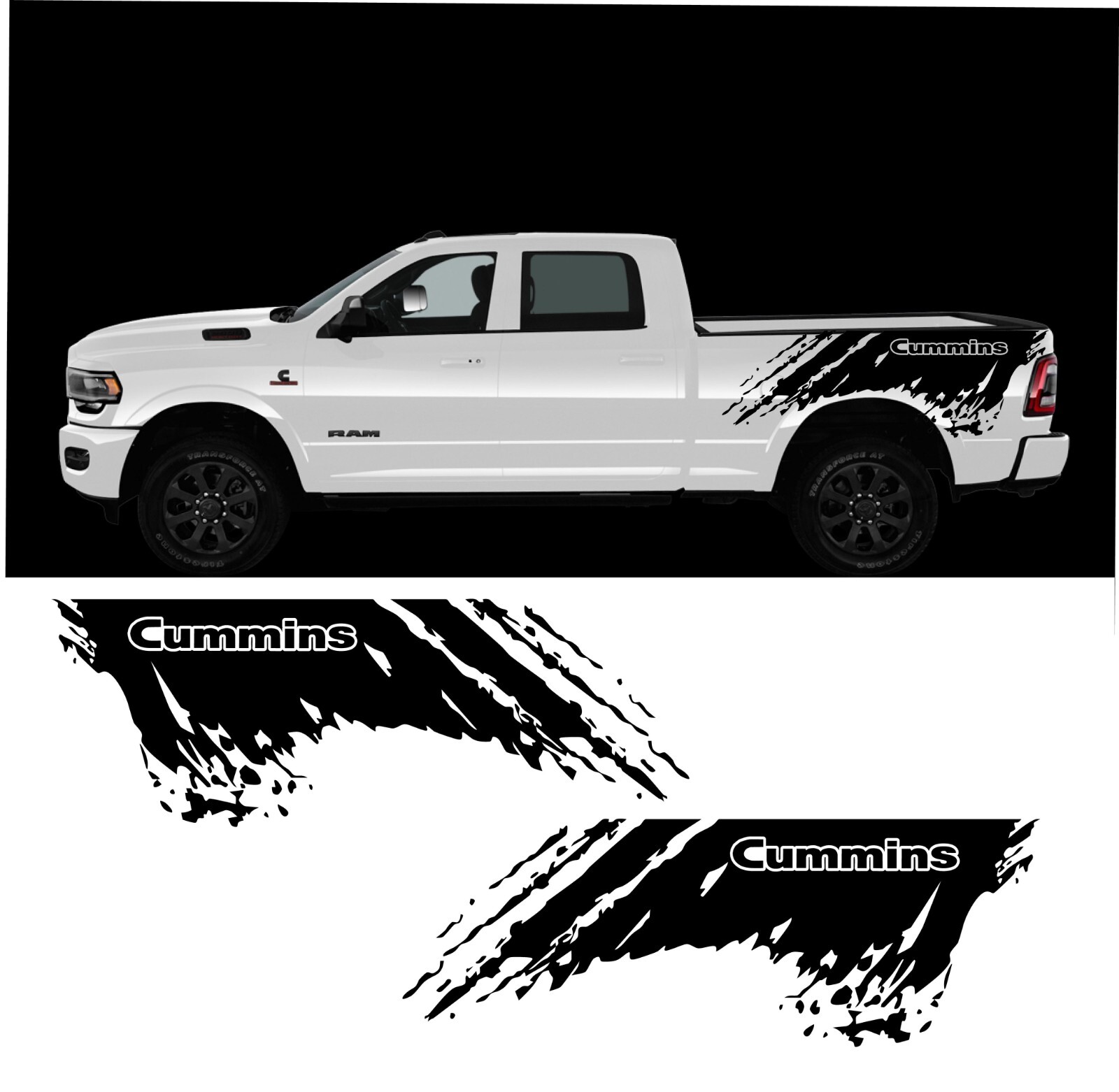 Mud splash Kit Compatible with Dodge Ram Graphic bed Side decal vinyl X2 Diesel