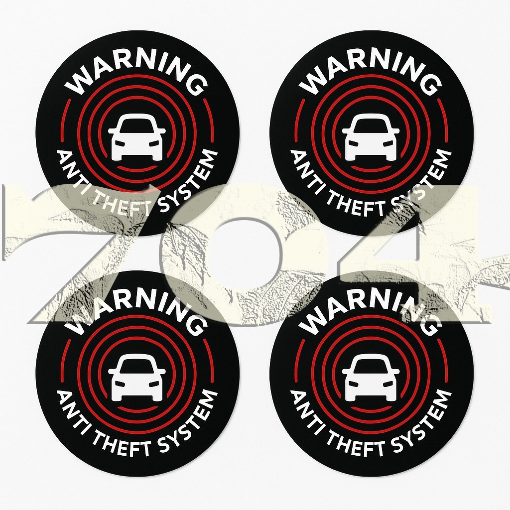 4 Car Alarm DECALS Security System Window STICKERS, black background, outside
