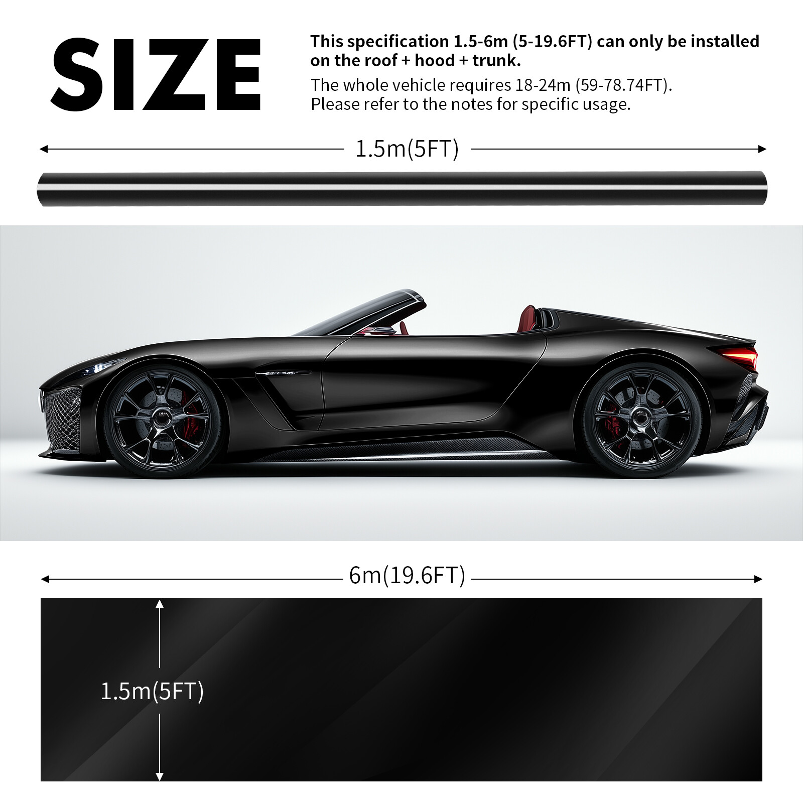For Mercedes-Benz Roll 20FT*5FT Vinyl Car Wrap Carbon Fiber / Gloss Black