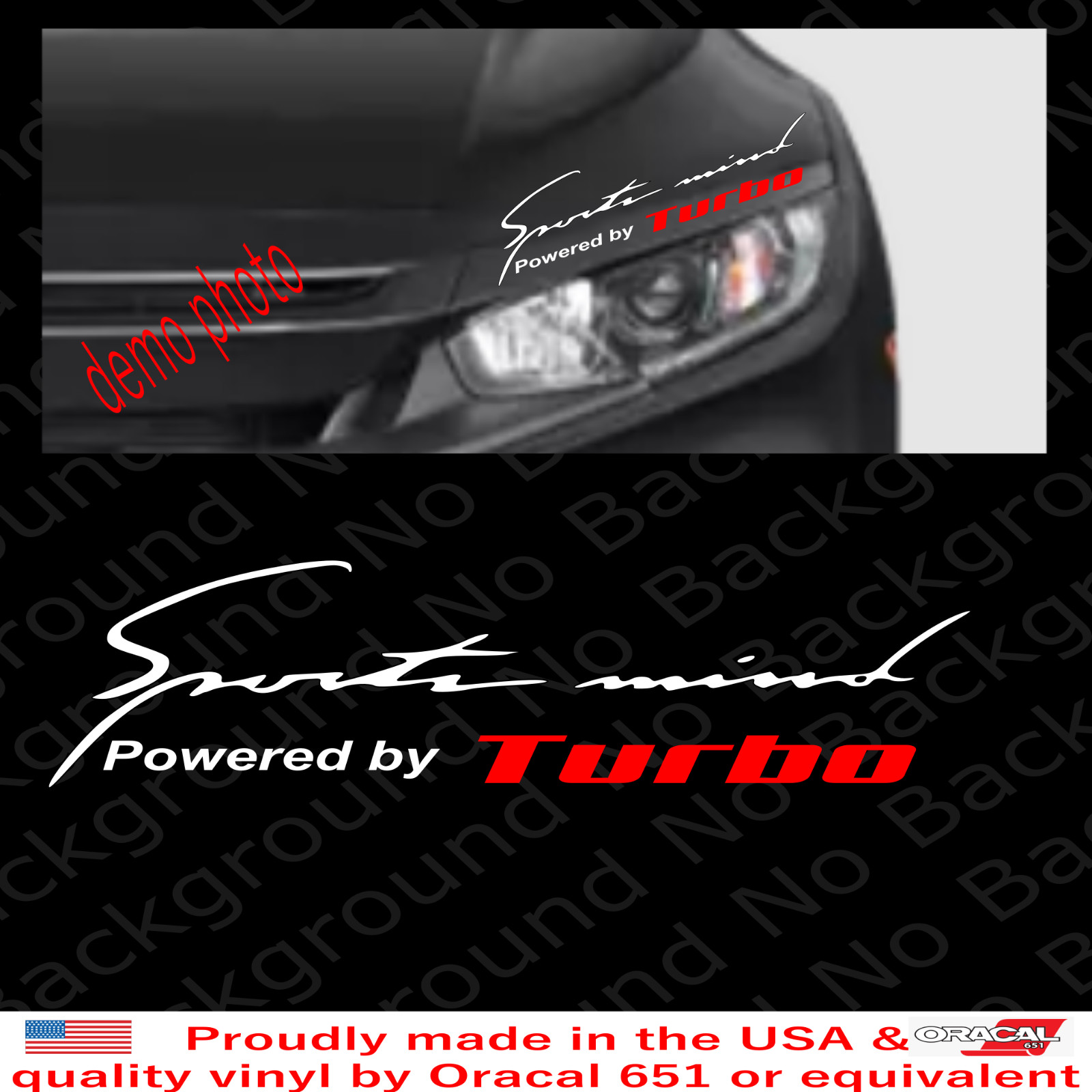 Racing Sports Mind Powered by Turbo Car Eyelid Headlight Window Hood Decal RC001