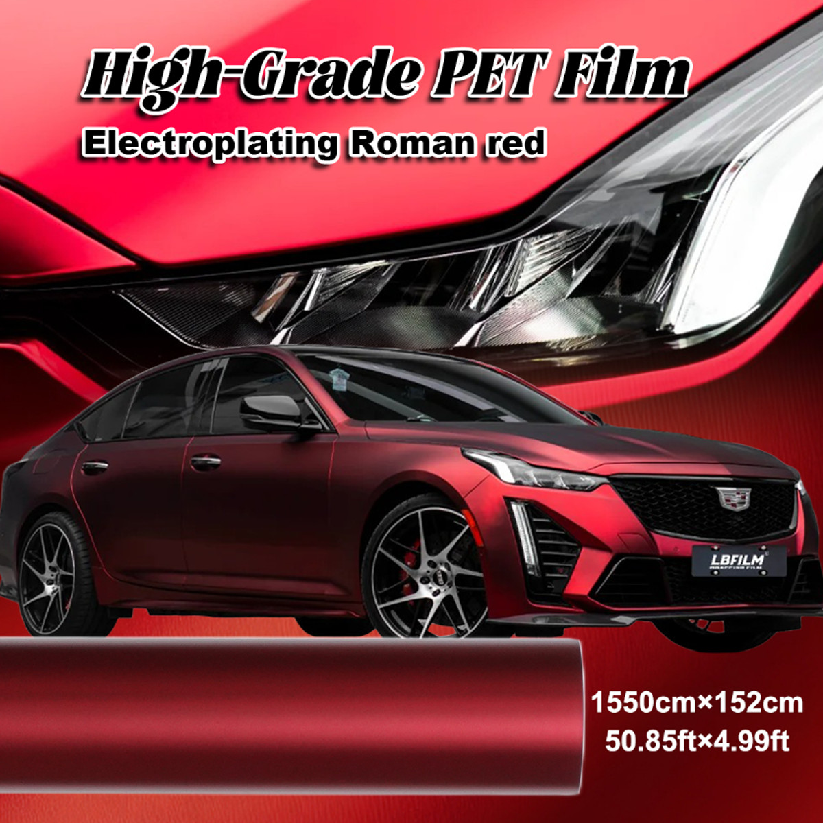 5FTx50FT Ultra Matte Romani Red Vinyl Wrap Turns Glossy When Wet Car Wrap