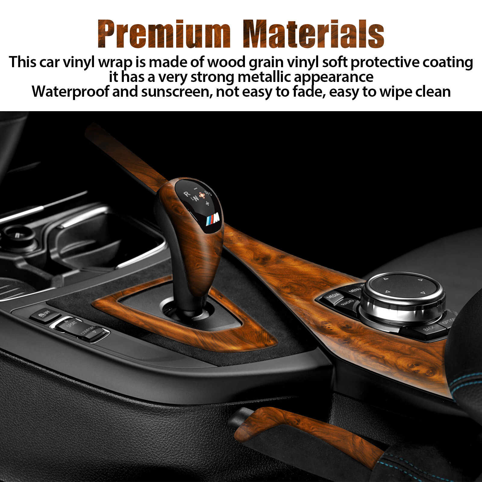 Car Interior Wood Grain Sticker Textured Glossy Wrap Decal Sheet Vinyl Film DIY