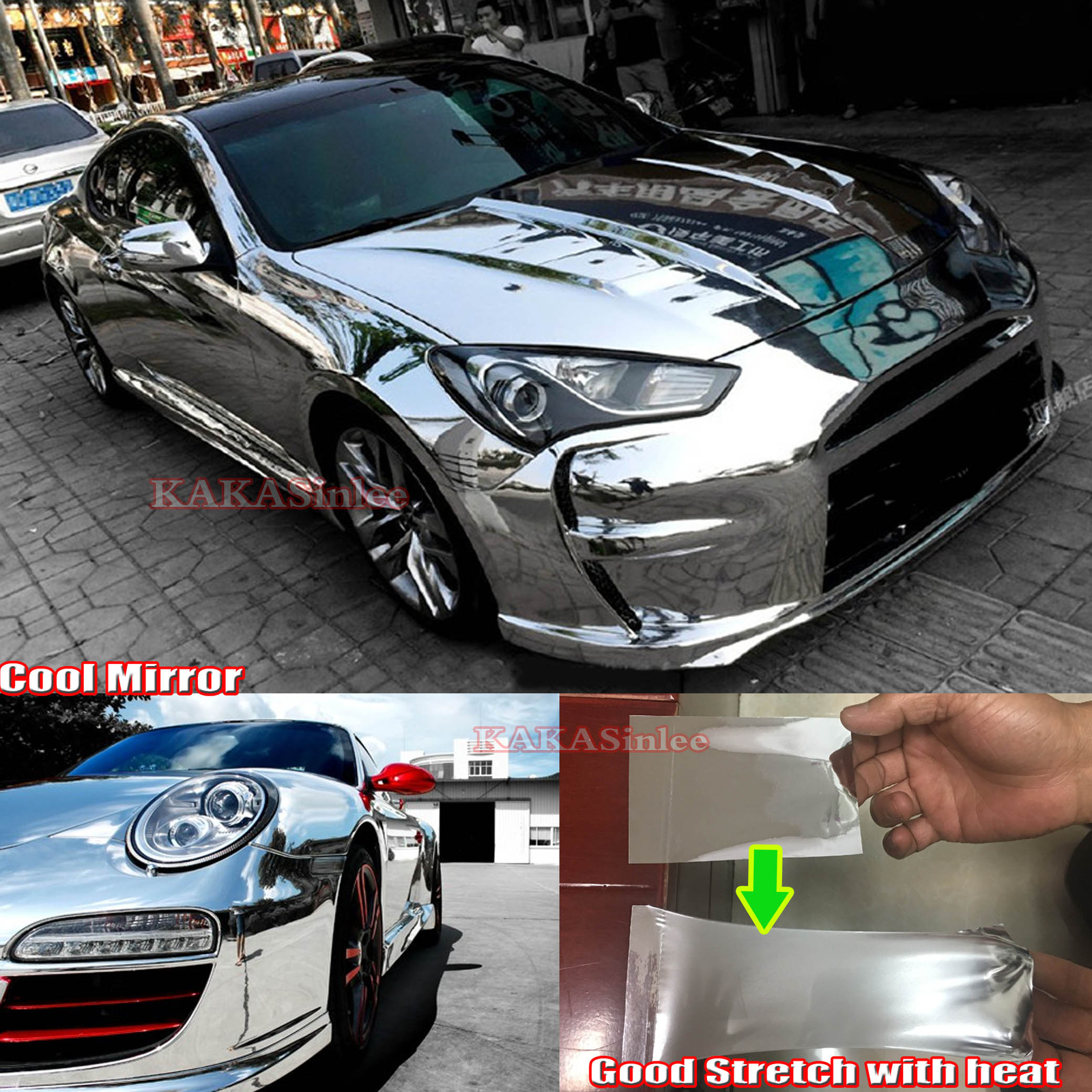 Stretchable Car Glossy Mirror Chrome Vinyl Wrap Decal Sticker Air Free Silver CF