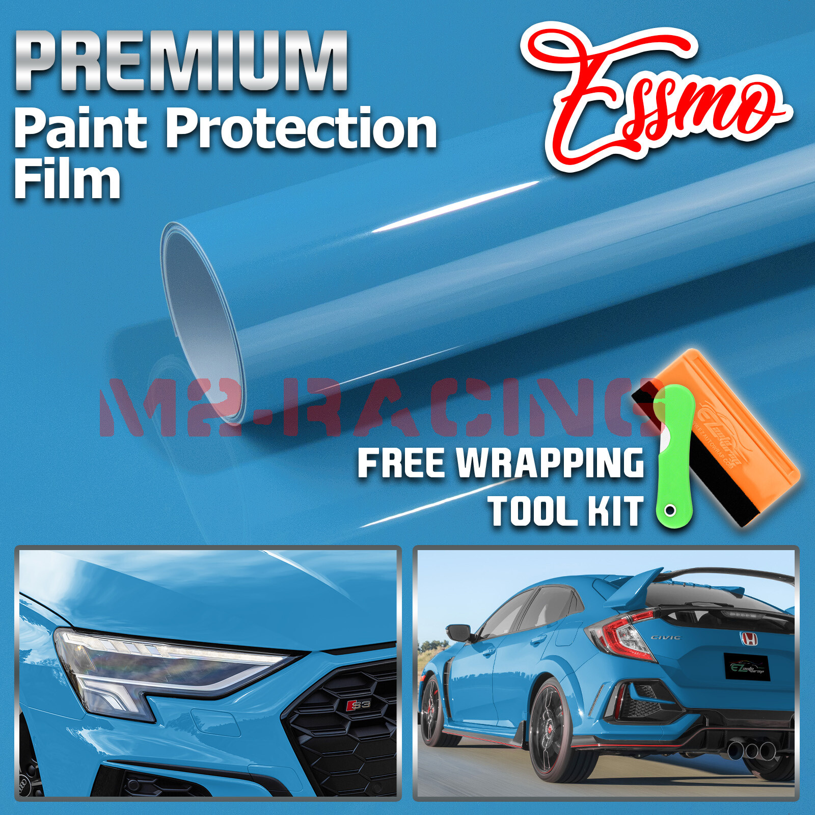 1FTx5FT PPF Paint Protection Film Gloss Miami Blue Invisible Scratches Shield