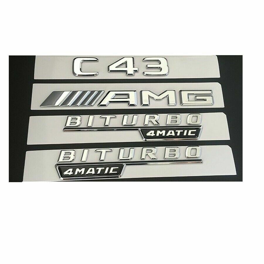 Chrome Trunk Fender Emblems Badges for Mercedes Benz W205 C43 AMG BITURBO 4MATIC