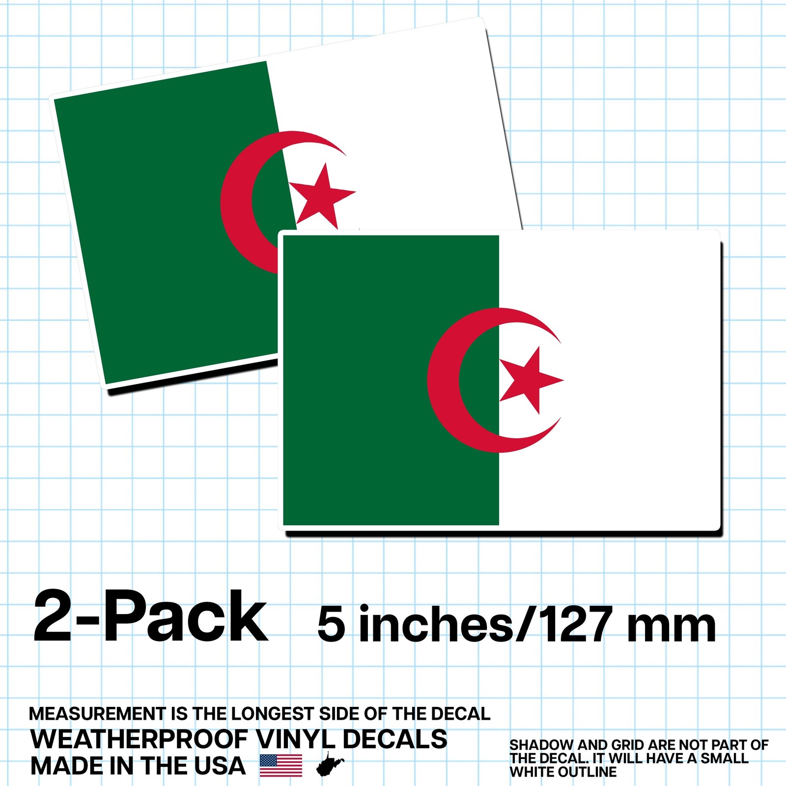 Algeria Flag Sticker 5″ 2-Pack – DZ Decal – Algerian Pride Vinyl