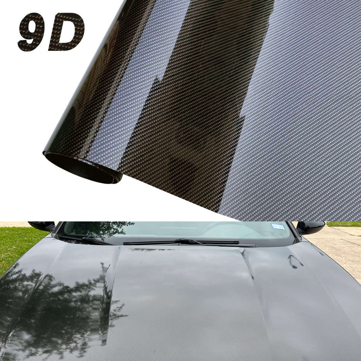 660″x60″ Ultra Gloss PET Liner 9D Black Carbon Fiber Car Vinyl Wrap 55FTX5FT