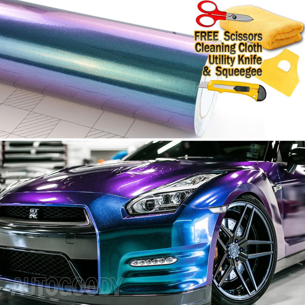 Super Gloss Metallic Chameleon Purple Blue Teal Vinyl Film Wrap Air Bubble Free