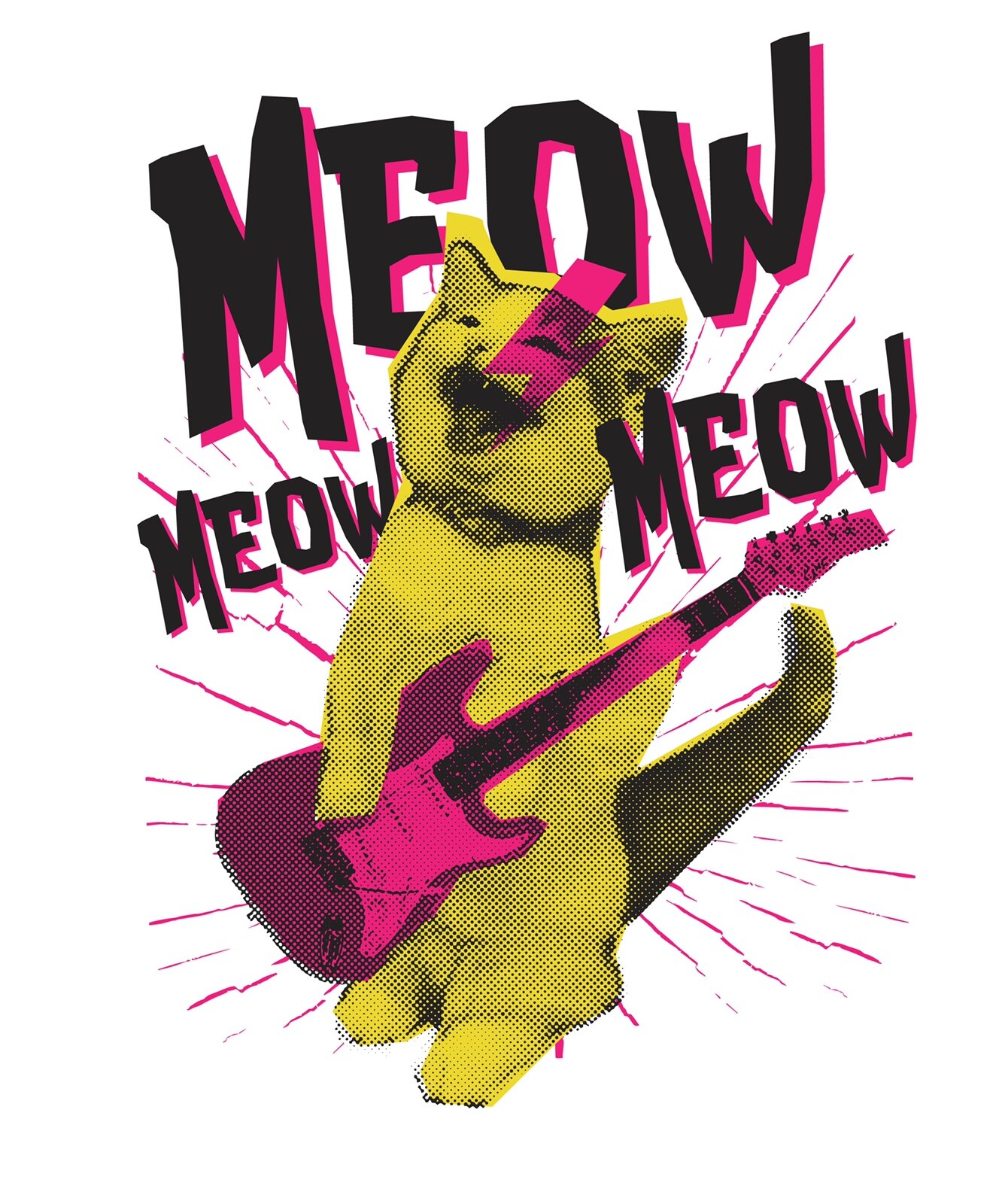 3” Guitar Cat Sticker Meow Hard Rock Metal Band Rock On Loud Party Crazy Fun