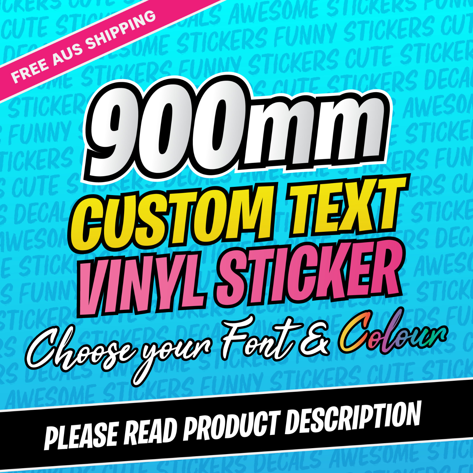 Custom Text Vinyl Sticker 900mm Long | Custom Decal for Windows – Signs – Laptop