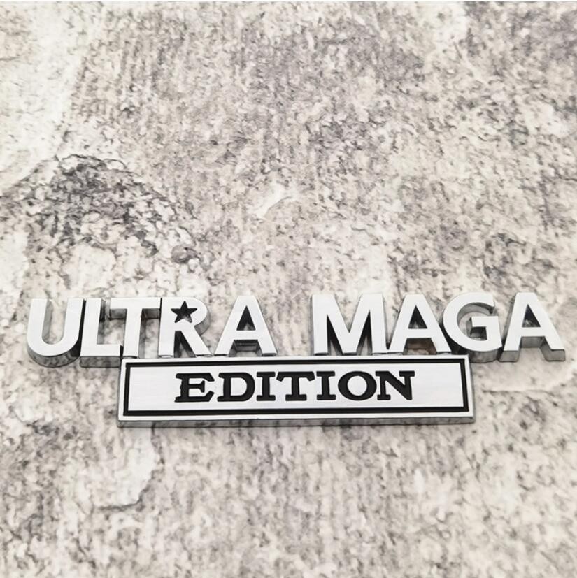 2Pcs 3D Zinc Alloy ULTRA MAGA EDITION Metal Letter Badge Car Emblem Bumper Decal