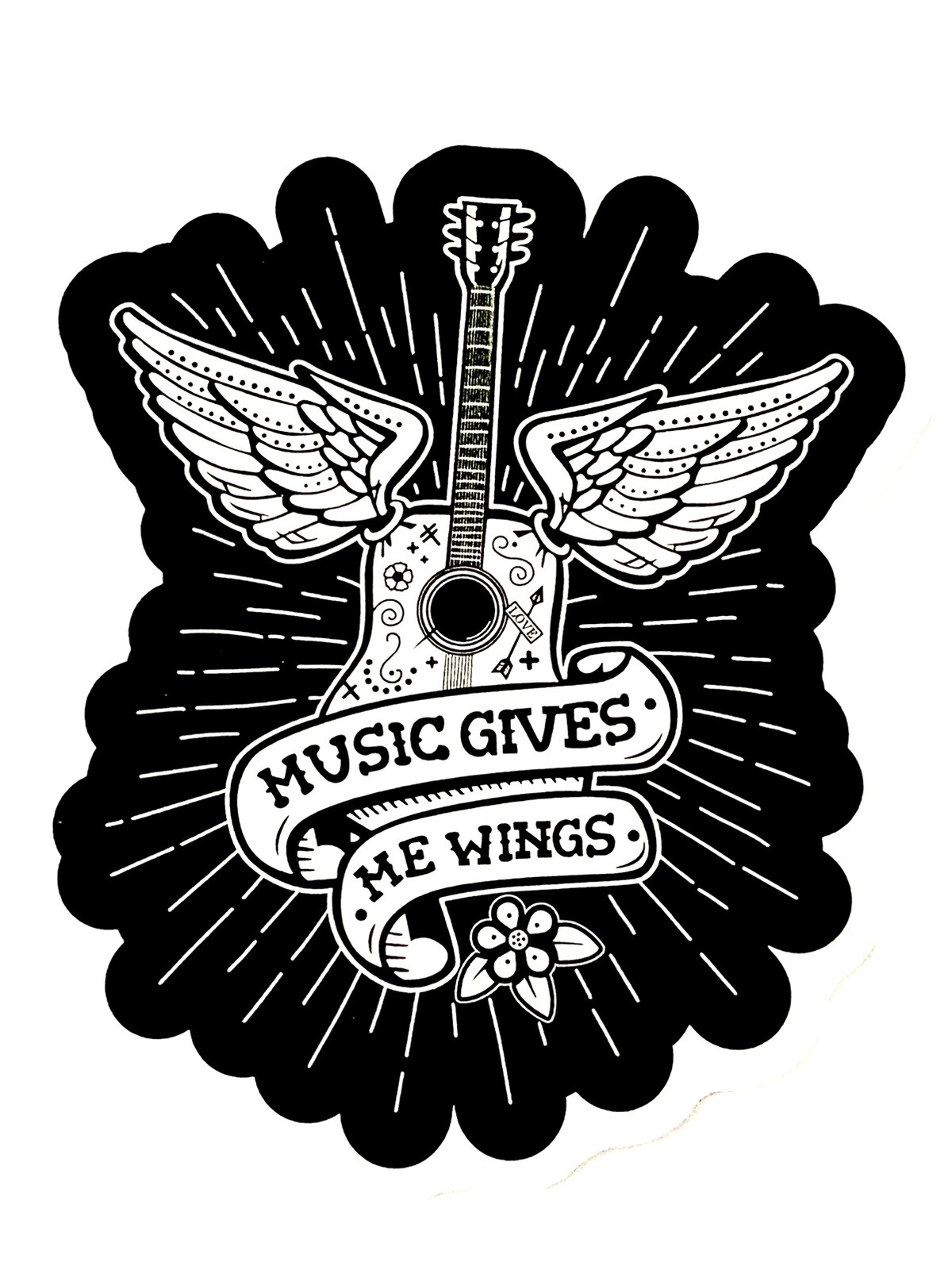 Love Music Sticker Guitar Wing Band Musician Wings My Drug Metal Artist (3 Inch)