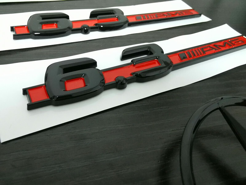 Gloss Black Red C63 AMG and Rear Star Side 6.3 AMG Emblem Badge For W204 507