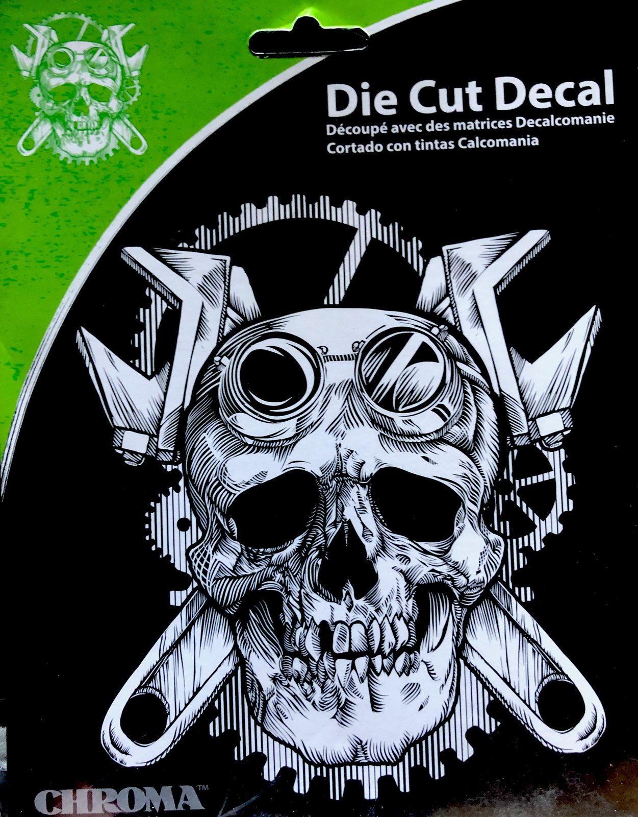 SKULL DIE CUT DECAL “WRENCH SKULL” 5” WIDE 5 1/2” TALL (WHITE) SUPER COOL.