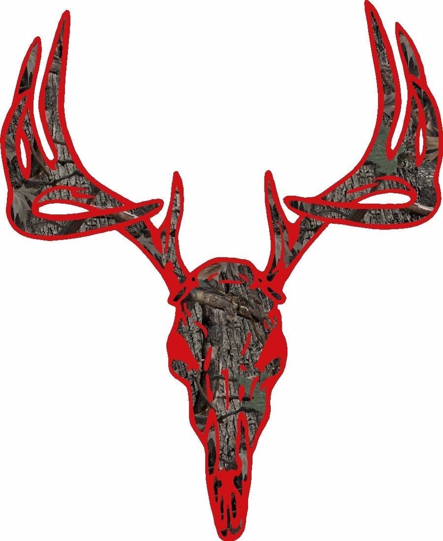 Red camouflage deer buck skull hunting vinyl graphic decal