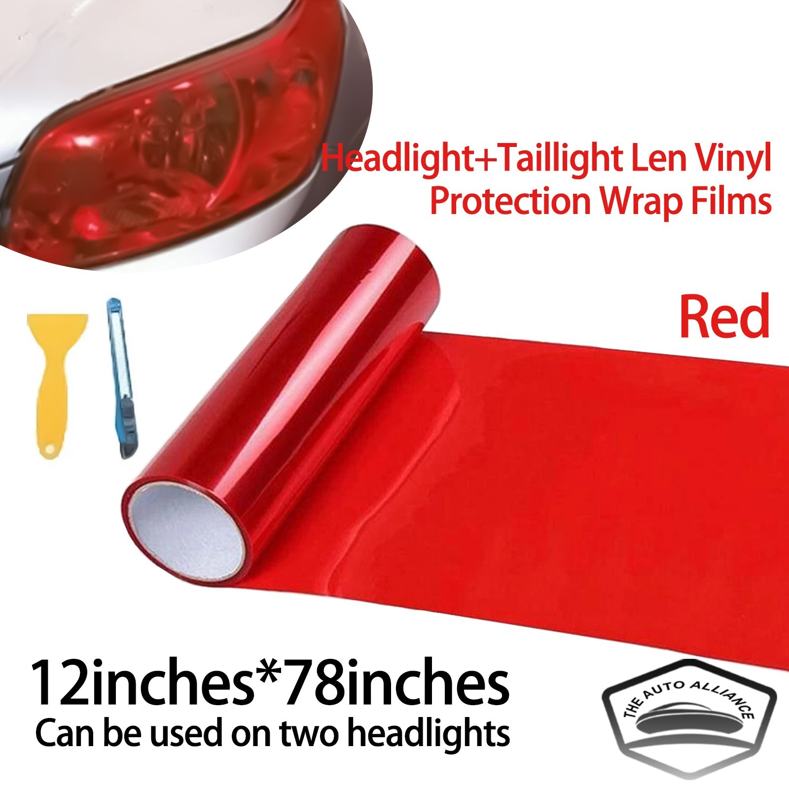 For Headlight Taillight Film Transparent Red Tint Film 12″x78″