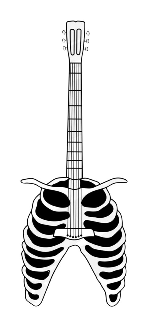 3” Guitar Bones Sticker Rib Skeleton Goth Punk Rock Death Metal Music Case