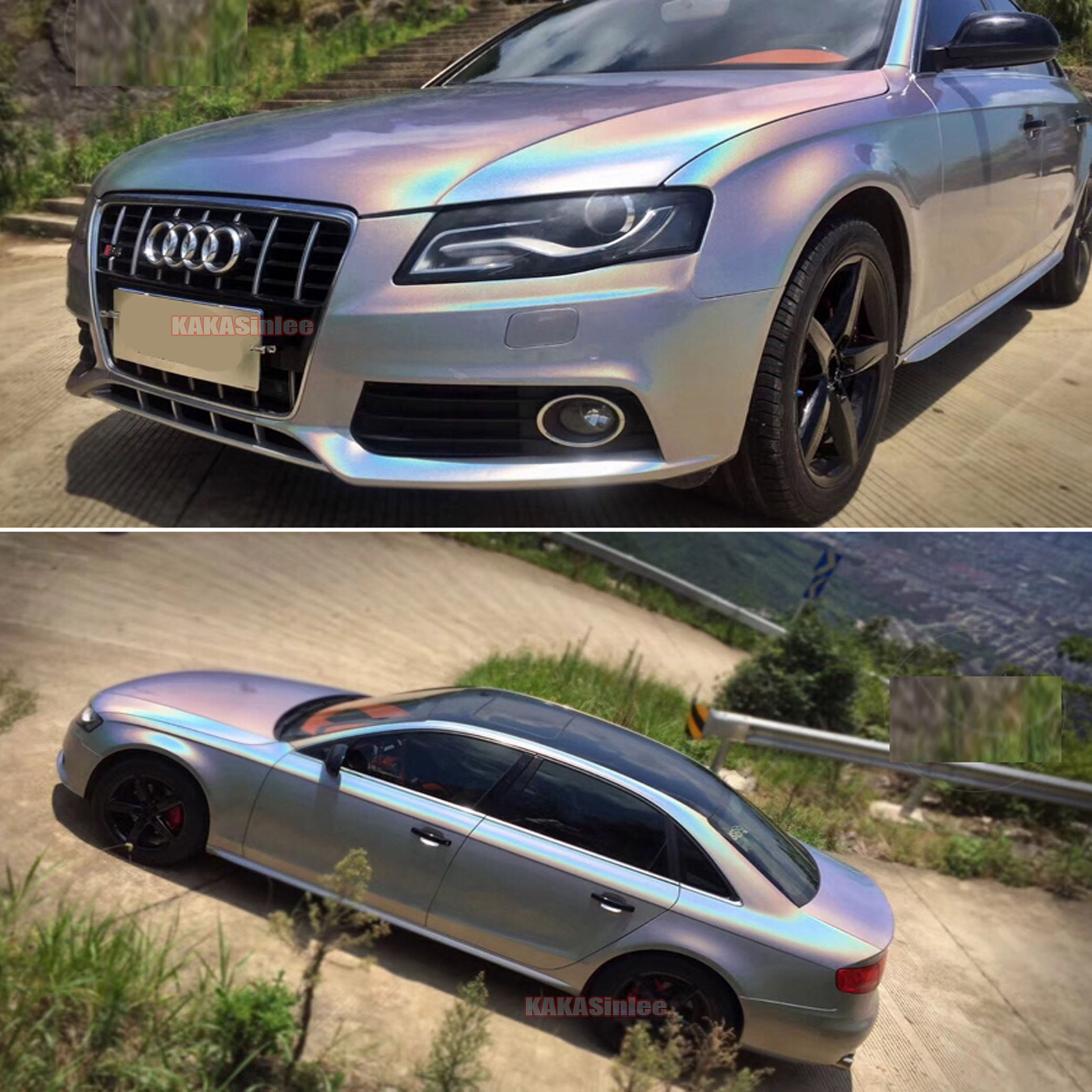 Silver Car Iridescence Mirror Chrome Holographic Laser Vinyl Wrap PVC Sticker US