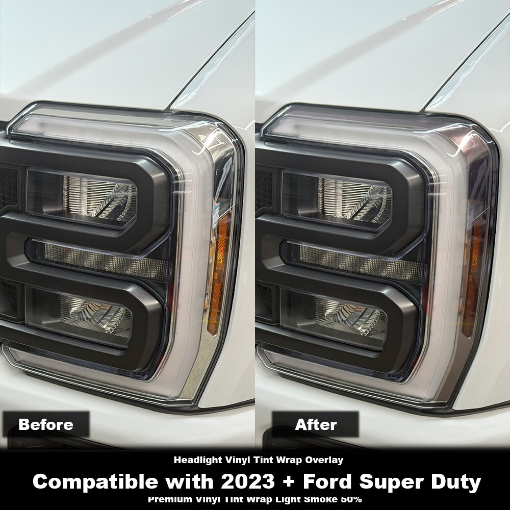 Headlight Vinyl Tint Overlay–Light Smoke 50% |Precis.Ft. for 23+Ford Super Duty