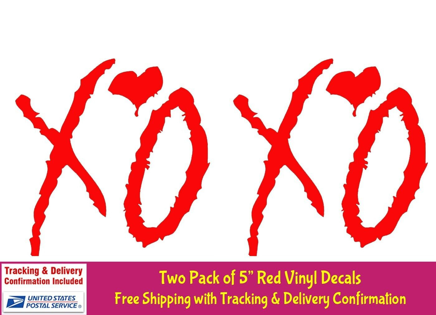 XO Love – Two Red Vinyl Decals – Car Truck Windows laptop notebook