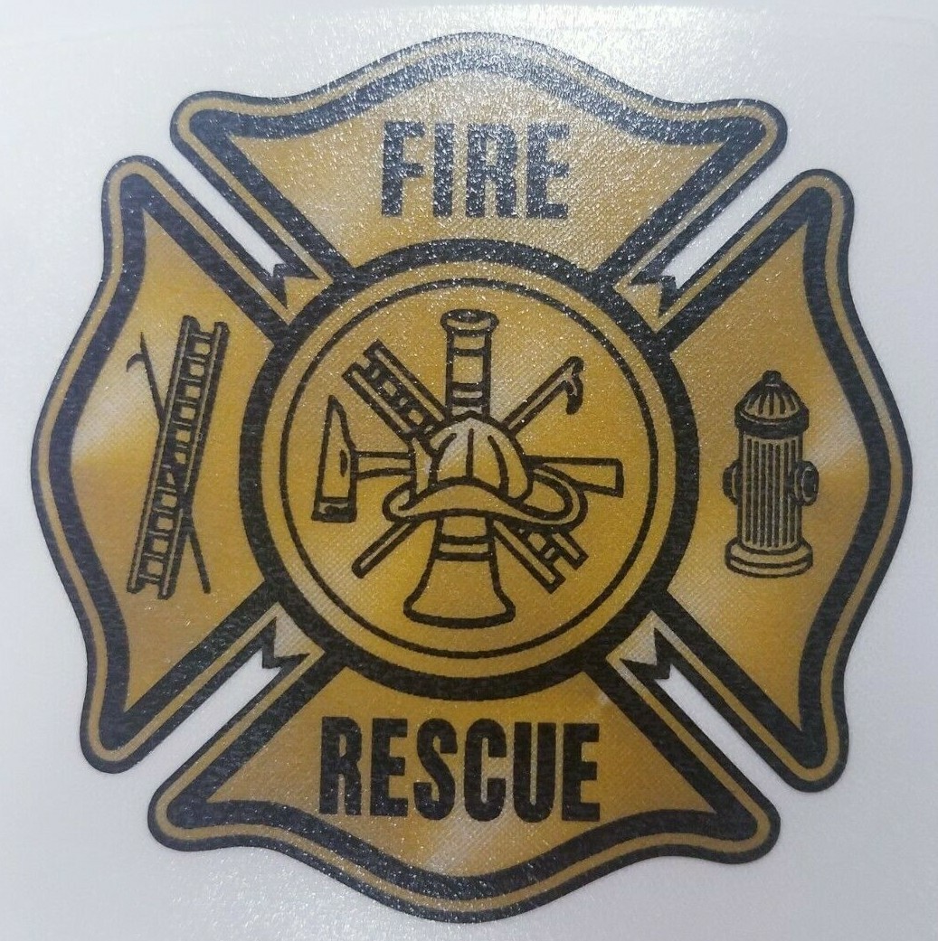 Gold Scotchlite Decal, Fire Rescue, 2.5”wide #FD158