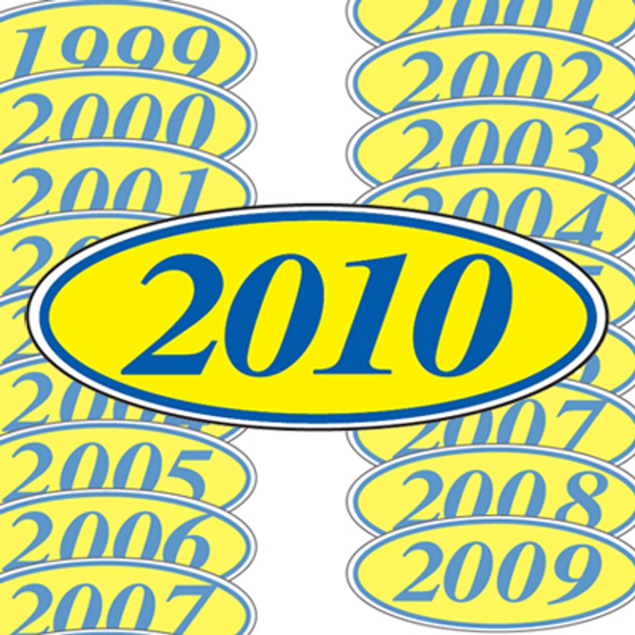 Oval Year Model Vinyl Car Window Stickers (Blue/Yellow) (12 of 1 Year Per Pack)