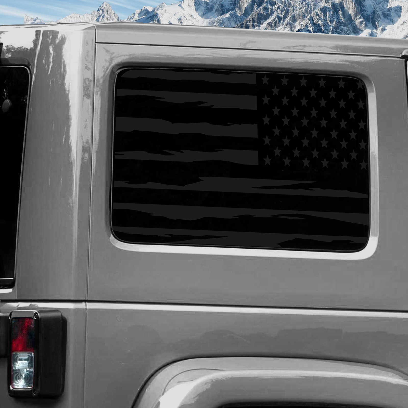 Rear Window Wrap Graphic Decal for Jeep Wrangler 2011-2020 TORN FLAG STAR BLACK