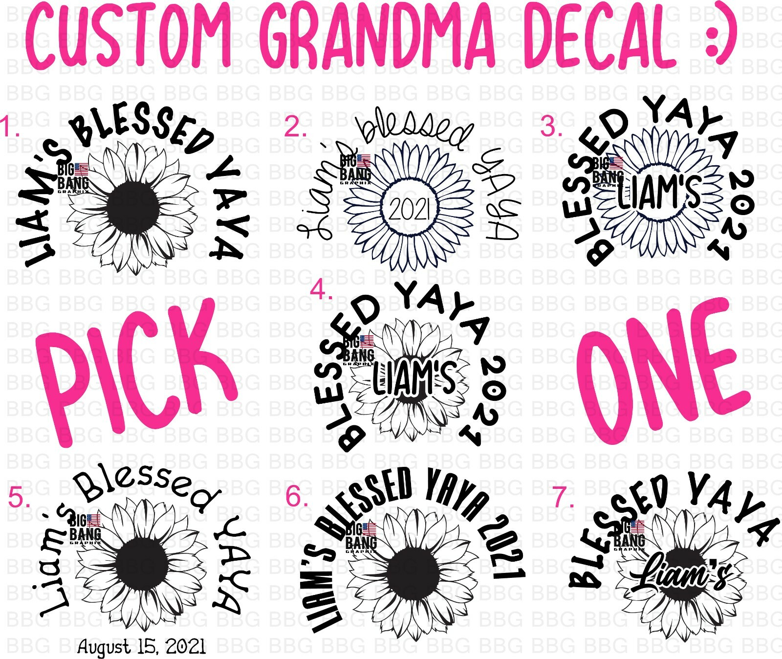 PROUD YAYA Grandma Vinyl Decal Sticker Baby Name Year or Birthday CHOOSE 1 ONLY