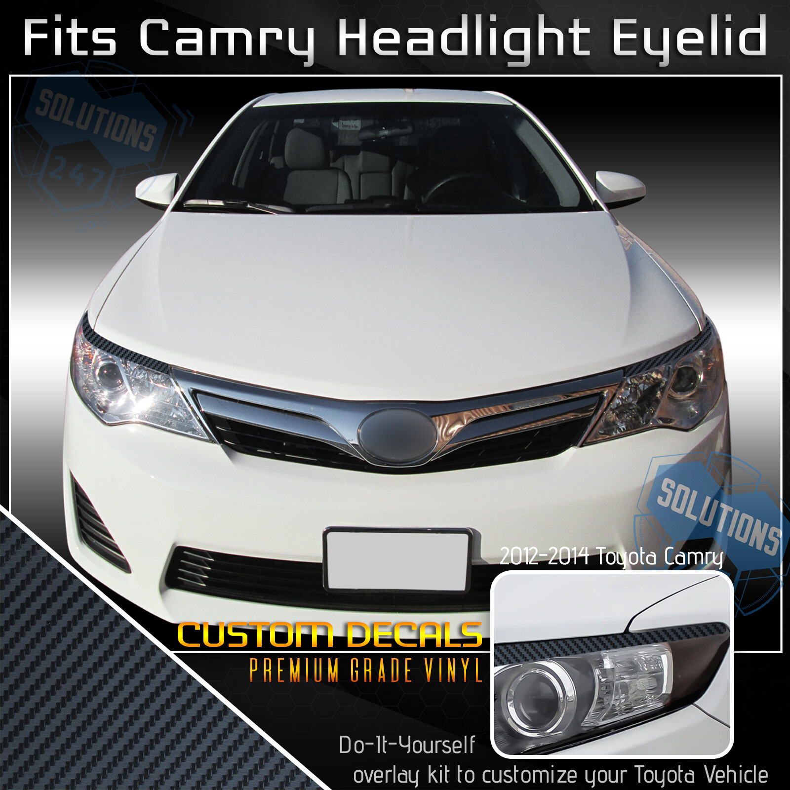 For 2012-2014 Camry Pre-Cut Headlight Eyelid Eyebrow Decals – Matte Carbon Fiber