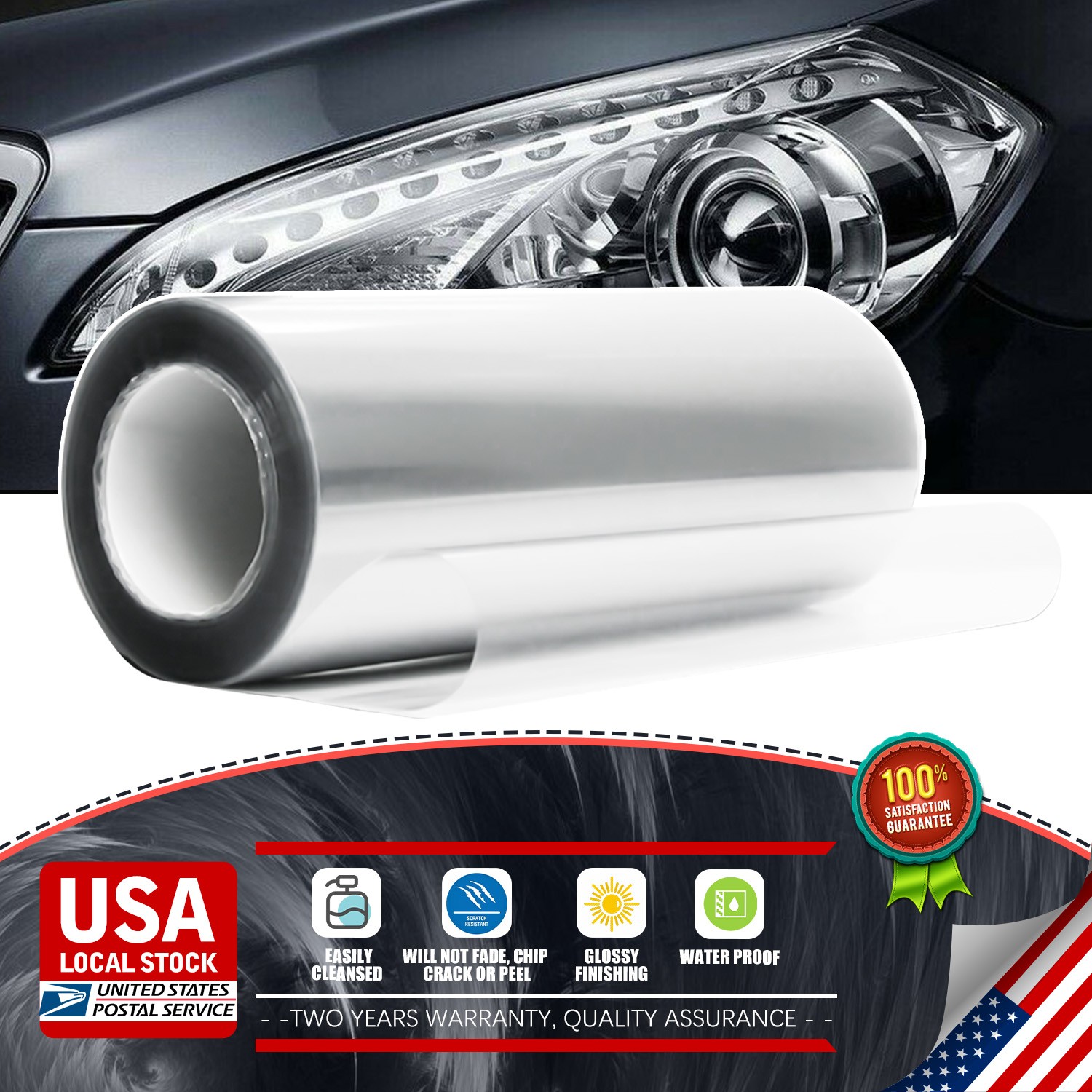 Fit For Headlight Taillamp Transparent red Lens Vinyl Protection Wrap Film 12”