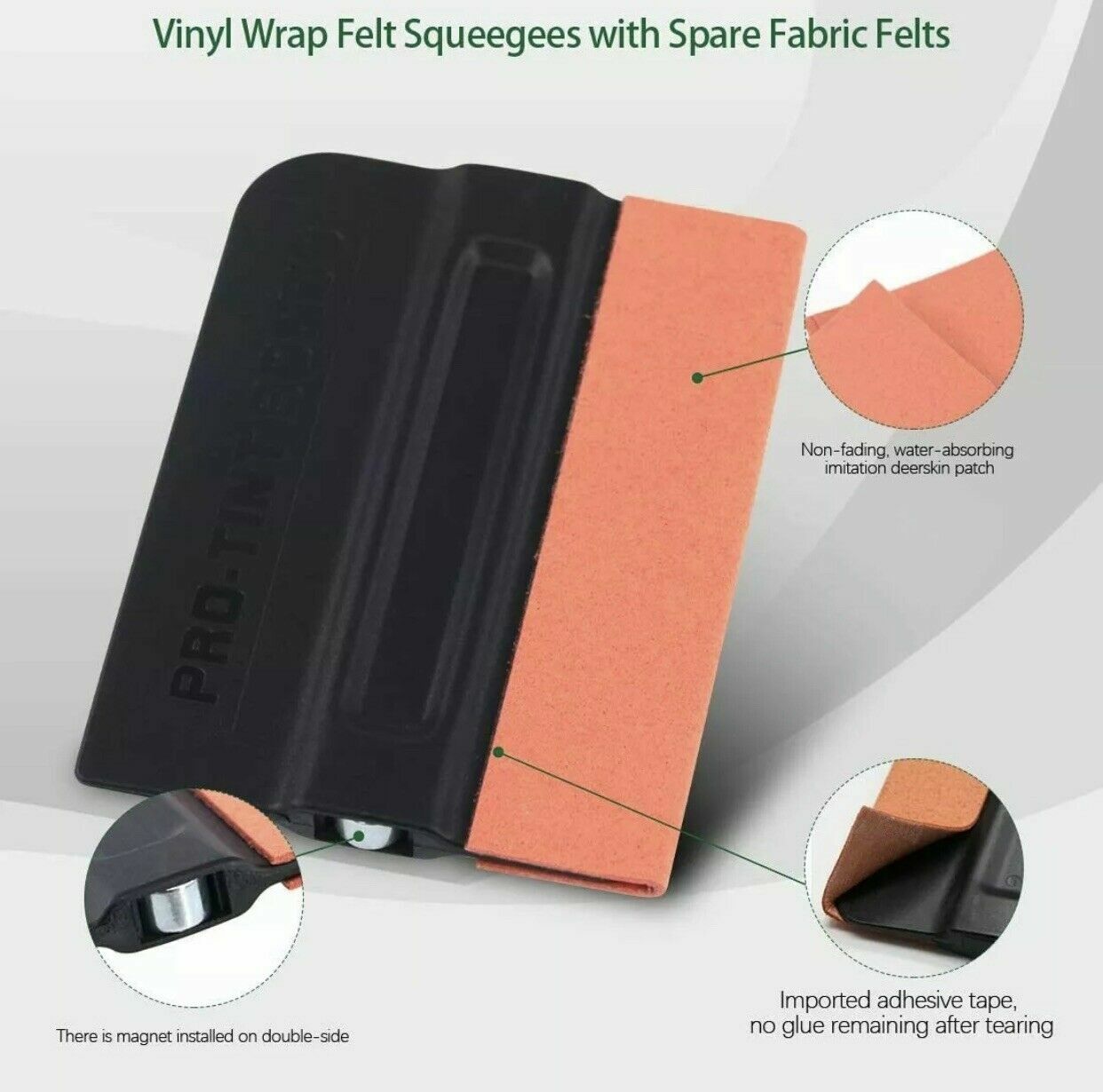 Pro Scratchless Suede Felt magnetic Squeegee Application Tool Vinyl Film Wrap