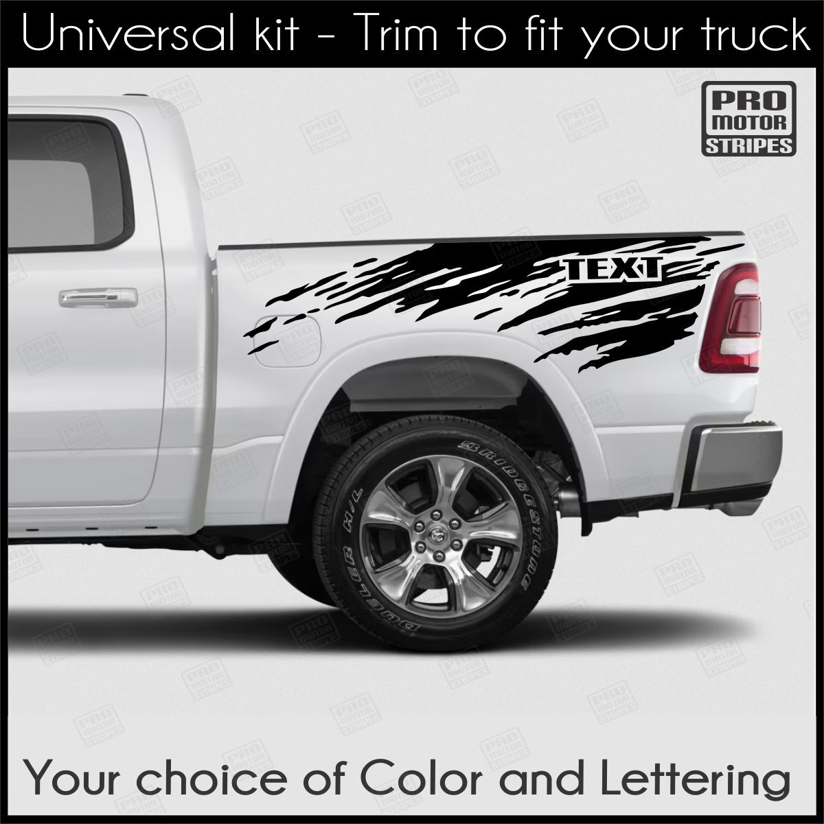 Dodge RAM 1500 2500 3500 Bed Box Dirt Splash Side Stripes Decals (Choose Color)