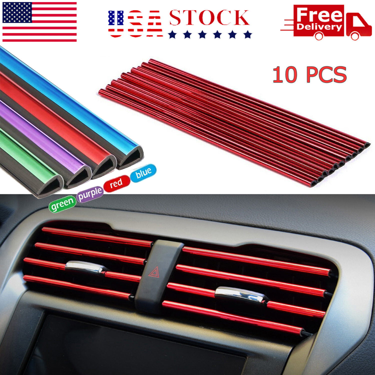 10 PCS Car Interior Air Conditioner Outlet Decoration Stripes Cover Accessories