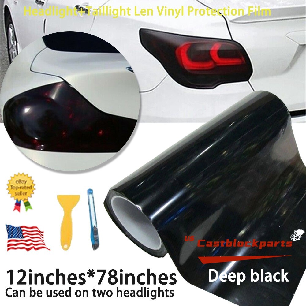 For Headlight taillight 12″x78″ Gloss Dark Black Film Smoke Tint Lens Vinyl Wrap