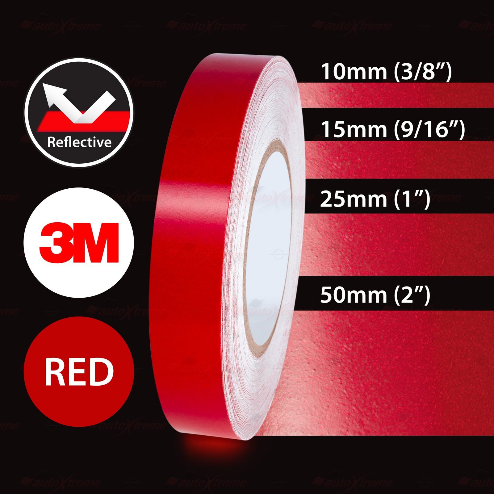 3M RED REFLECTIVE Durable DIY Self-Adhesive Roll Vinyl Tape Stickers 3/8″ to 2″