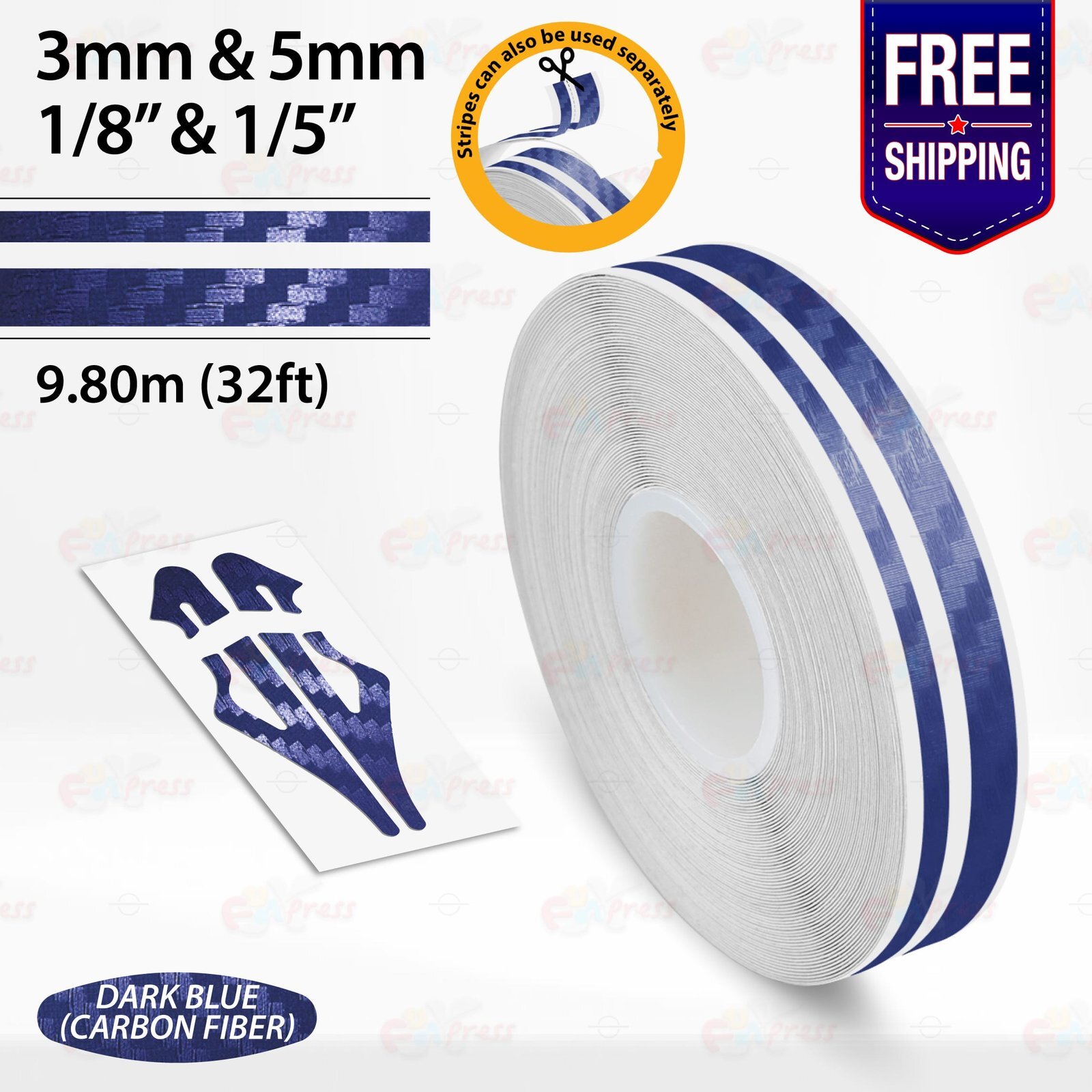 CARBON FIBER DARK BLUE 1/8″ & 1/5″ Vinyl Pinstriping Stripe Double Line Sticker