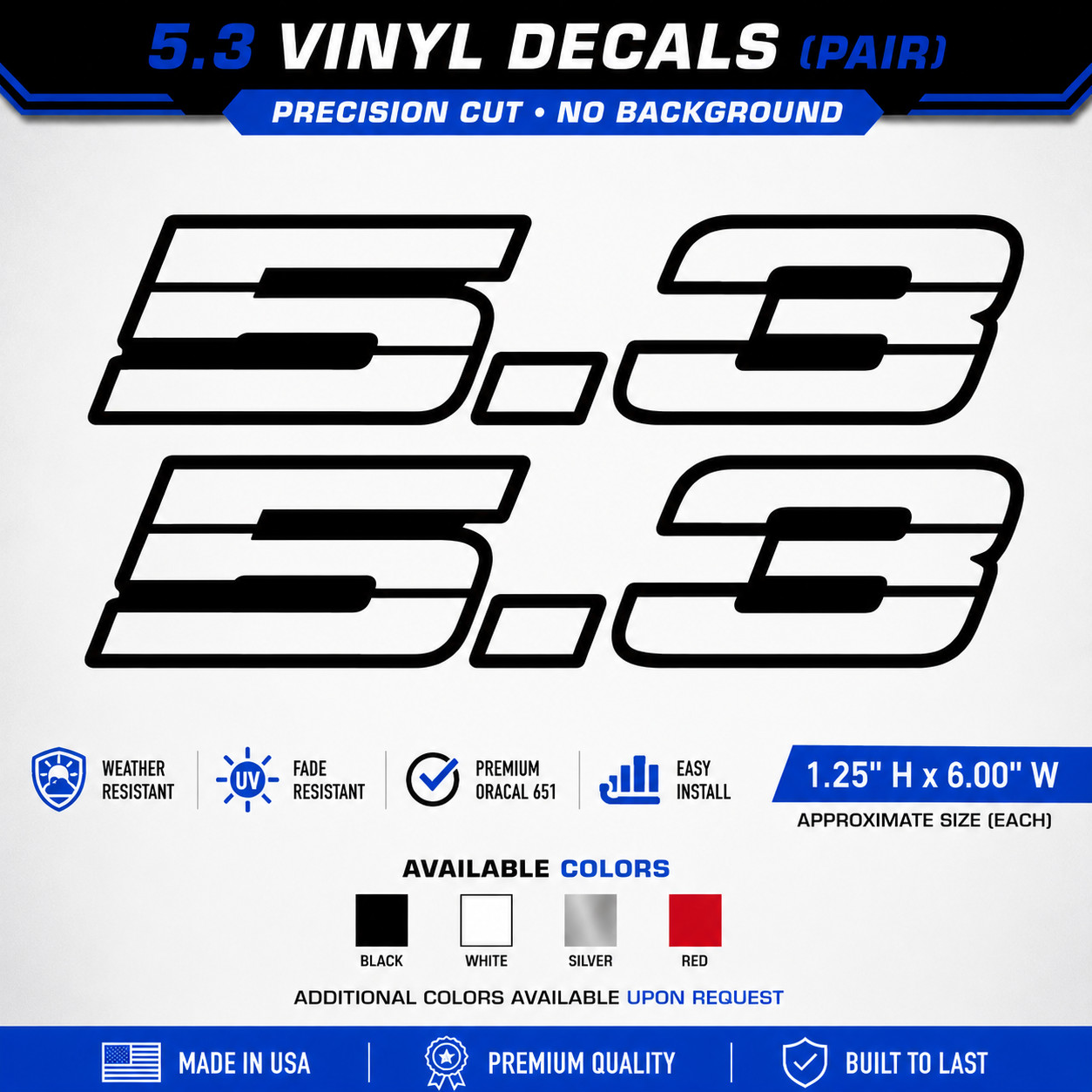 Retro “5.3” Outline Vinyl Decal | Z28 80’s Style LS Engine Hood Fender Hot Rod