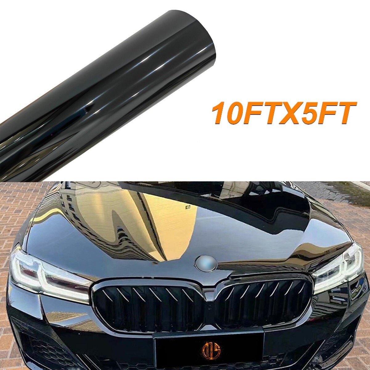 120″x60″ Ultra Gloss PET Liner Black Vinyl Wrap Air Release Bubble Free 10FTx5FT
