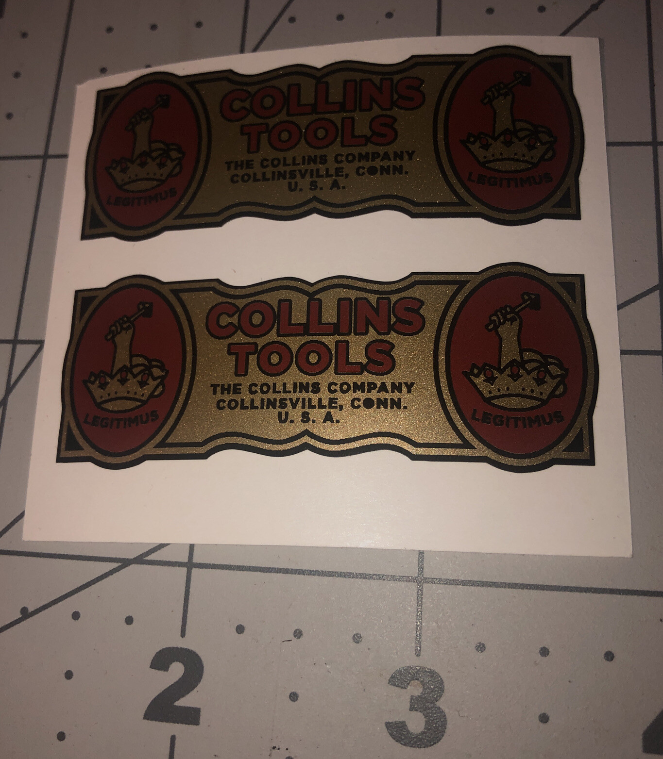 Collins Tools Handle Decals, Reproduction High Quality Vinyl Tool Axe Set 2