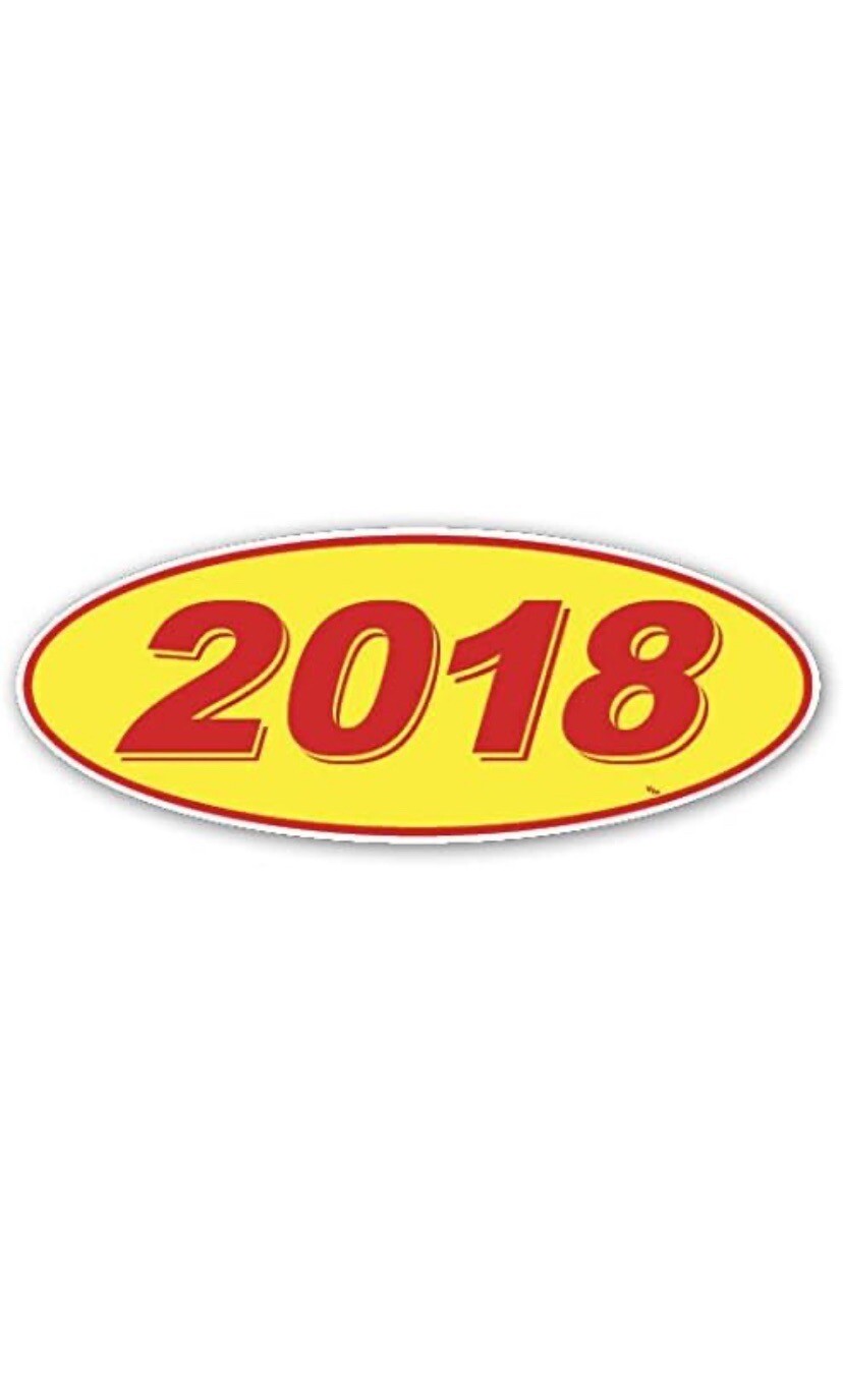 2018 Model Year Vinyl Car Window Stickers (Red/Yellow) (12 of 1 Year Per Pack)