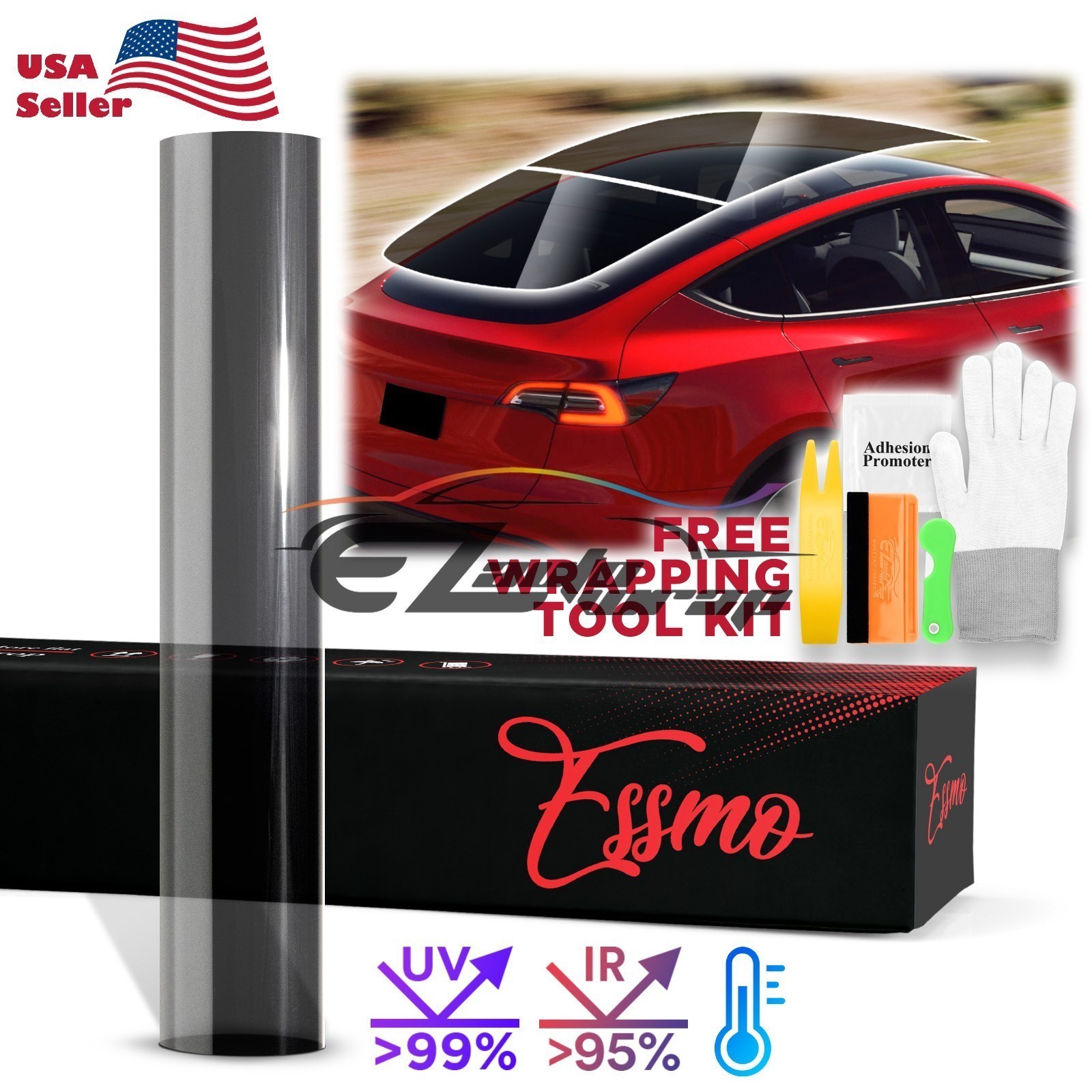 TPU Essmo Security Black Smoke Glass Sunroof VLT70% UV99% Windshield Sunshade